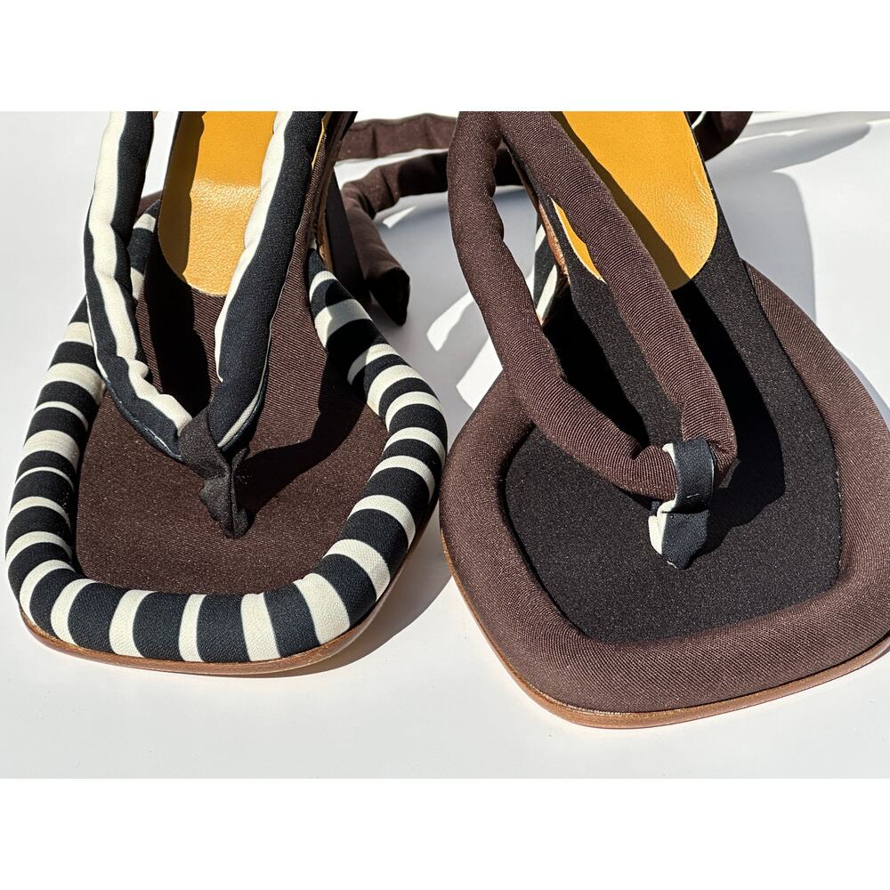 Ugo Paulon 100 Gibbs Thong Sandals Black / Brown Stripe BBW Sz 35 Handmade $550 - Picture 11 of 14
